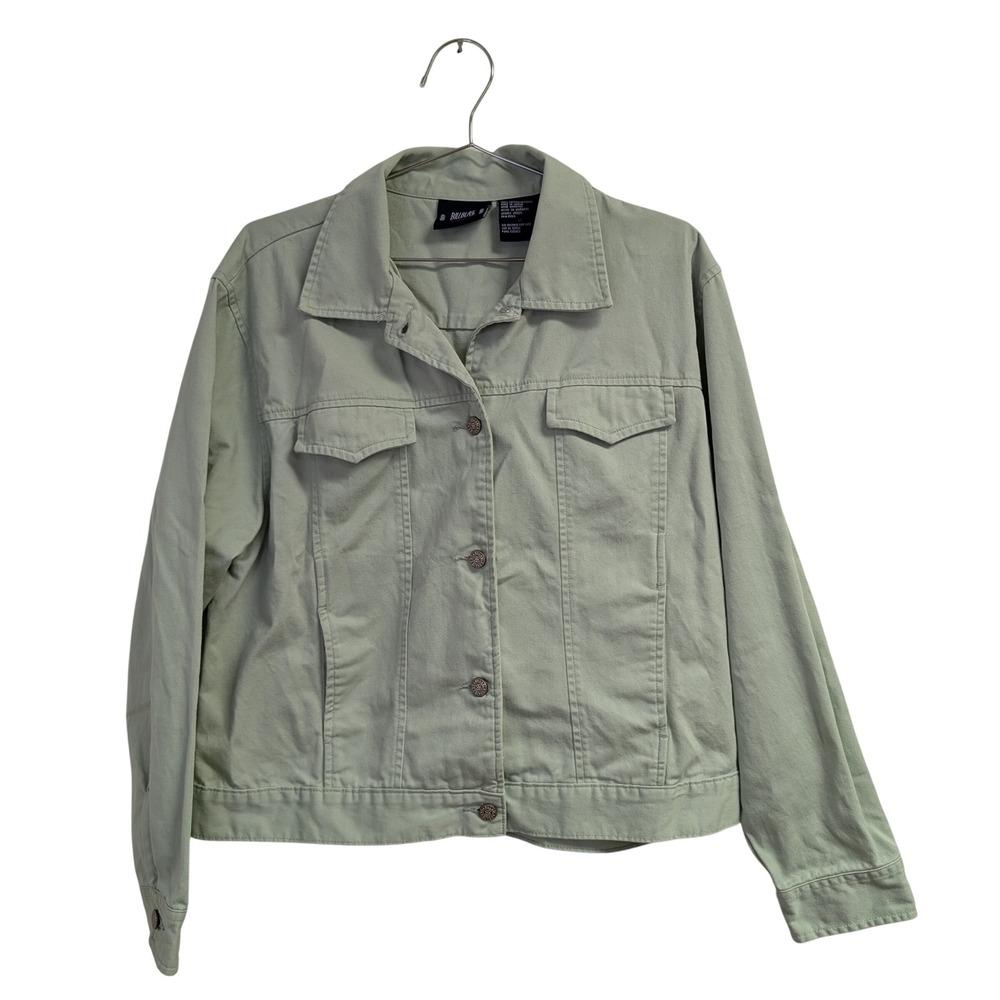 Vintage Bill Blass Denim Jacket Mint Green‎ Pastel Soft Girl 100% Cotton XL